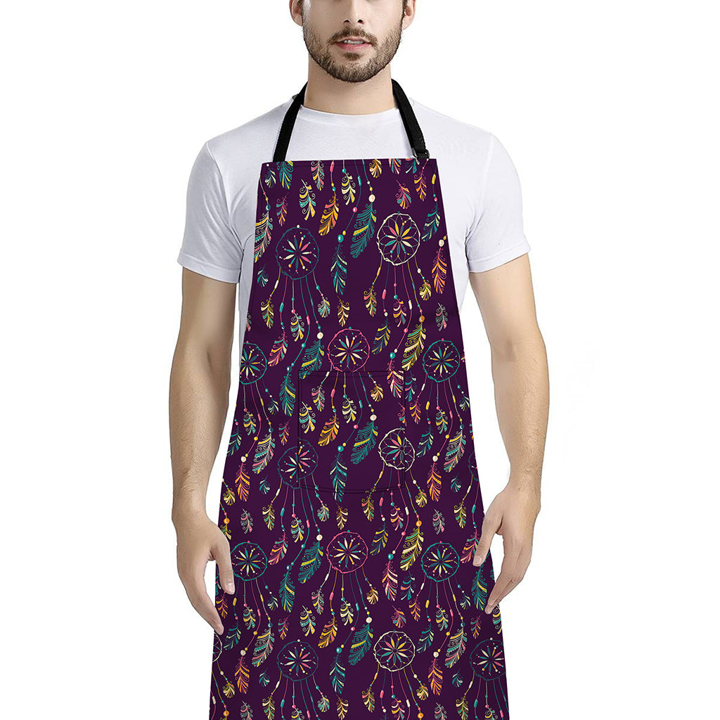 Purple Bohemian Dream Catcher Print Bib Apron With Pocket