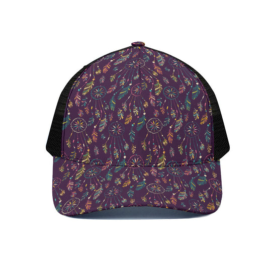 Purple Bohemian Dream Catcher Print Black Mesh Trucker Cap