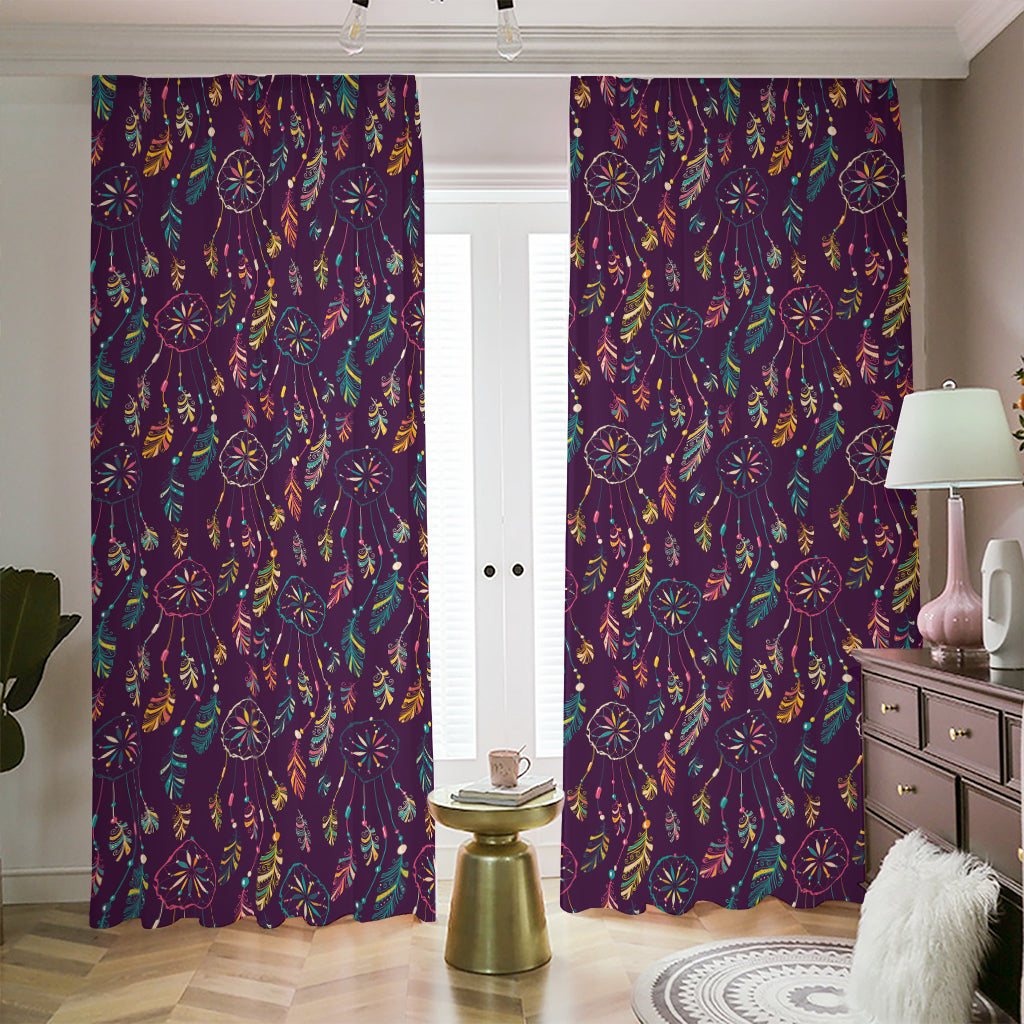 Purple Bohemian Dream Catcher Print Blackout Pencil Pleat Curtains