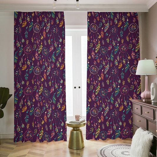 Purple Bohemian Dream Catcher Print Blackout Pencil Pleat Curtains