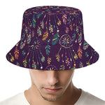 Purple Bohemian Dream Catcher Print Bucket Hat