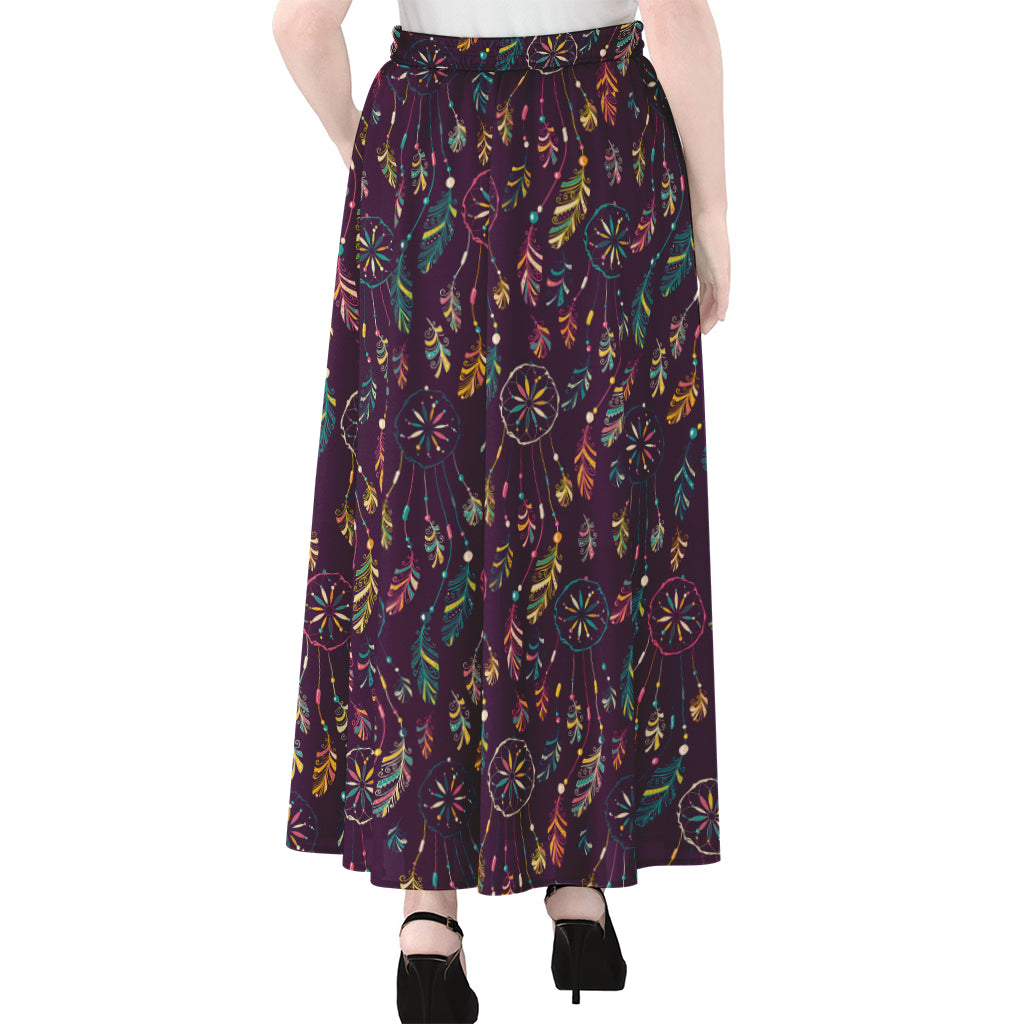 Purple Bohemian Dream Catcher Print Chiffon Maxi Skirt