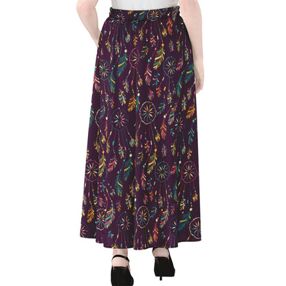 Purple Bohemian Dream Catcher Print Chiffon Maxi Skirt