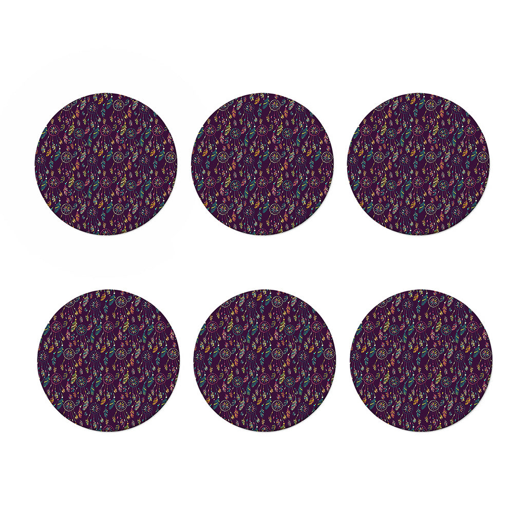 Purple Bohemian Dream Catcher Print Coaster Set