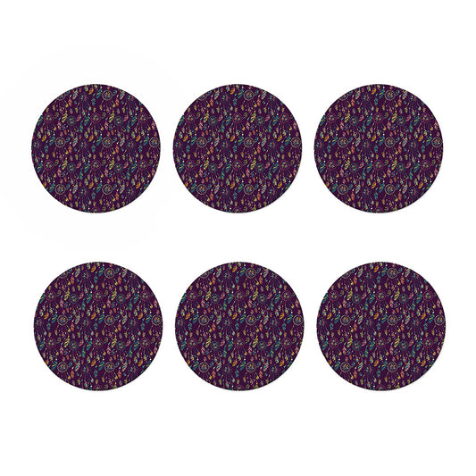 Purple Bohemian Dream Catcher Print Coaster Set