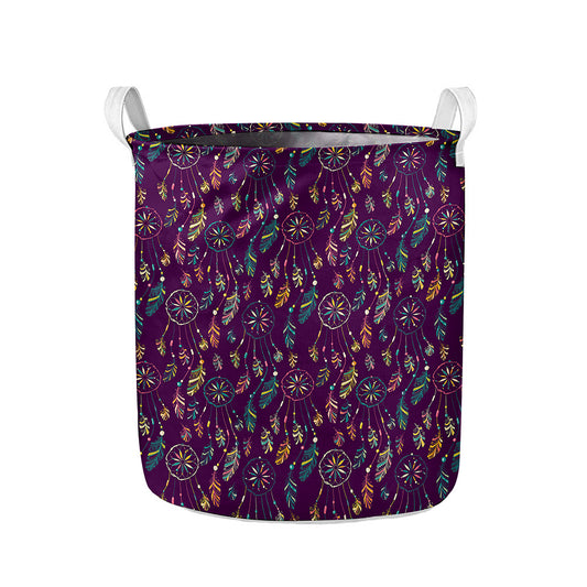 Purple Bohemian Dream Catcher Print Collapsible Laundry Basket