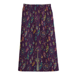 Purple Bohemian Dream Catcher Print Cotton Front Slit Maxi Skirt