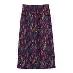 Purple Bohemian Dream Catcher Print Cotton Front Slit Maxi Skirt