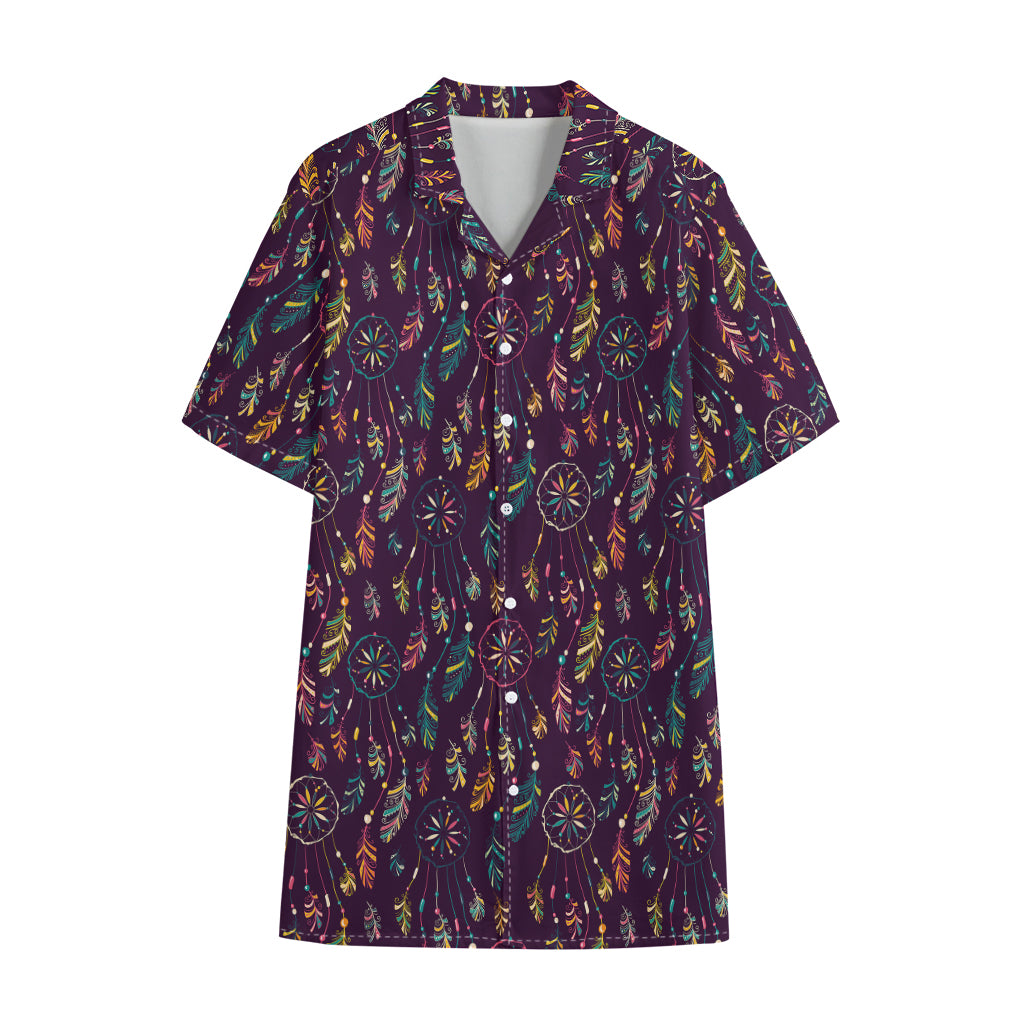 Purple Bohemian Dream Catcher Print Cotton Hawaiian Shirt