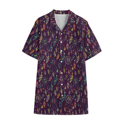 Purple Bohemian Dream Catcher Print Cotton Hawaiian Shirt