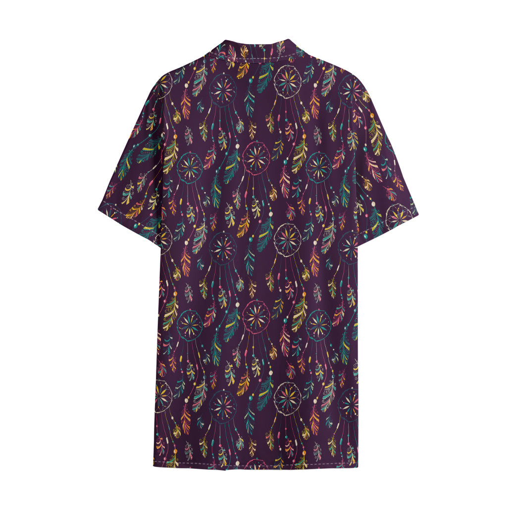 Purple Bohemian Dream Catcher Print Cotton Hawaiian Shirt