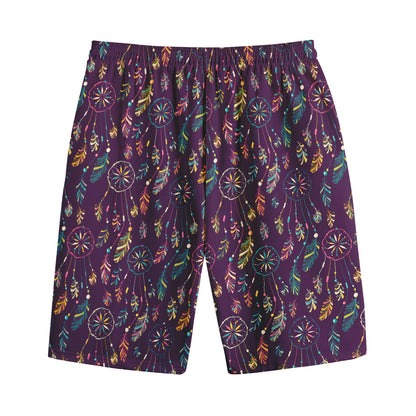 Purple Bohemian Dream Catcher Print Cotton Shorts