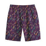 Purple Bohemian Dream Catcher Print Cotton Shorts