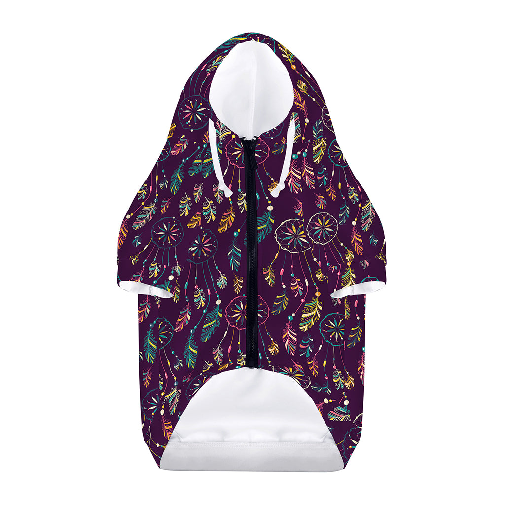 Purple Bohemian Dream Catcher Print Dog Zip Up Hoodie