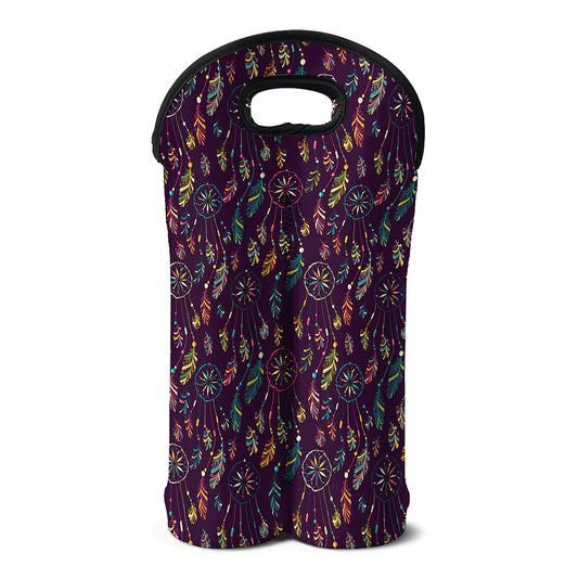 Purple Bohemian Dream Catcher Print Double Neoprene Wine Tote