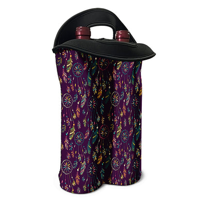 Purple Bohemian Dream Catcher Print Double Neoprene Wine Tote