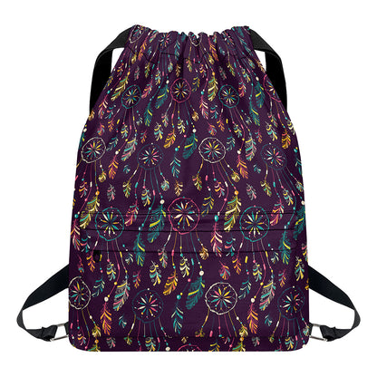Purple Bohemian Dream Catcher Print Drawstring Backpack