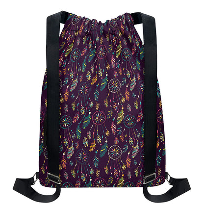 Purple Bohemian Dream Catcher Print Drawstring Backpack