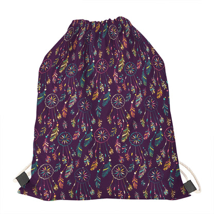 Purple Bohemian Dream Catcher Print Drawstring Bag
