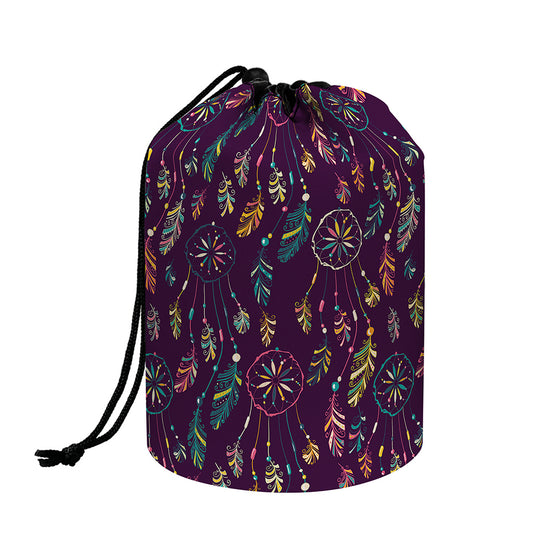 Purple Bohemian Dream Catcher Print Drawstring Makeup Bag