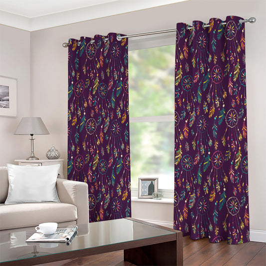 Purple Bohemian Dream Catcher Print Extra Wide Grommet Curtains