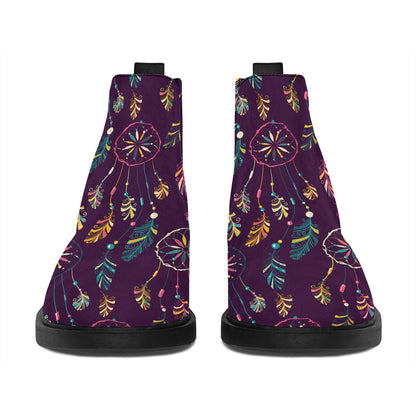Purple Bohemian Dream Catcher Print Flat Ankle Boots