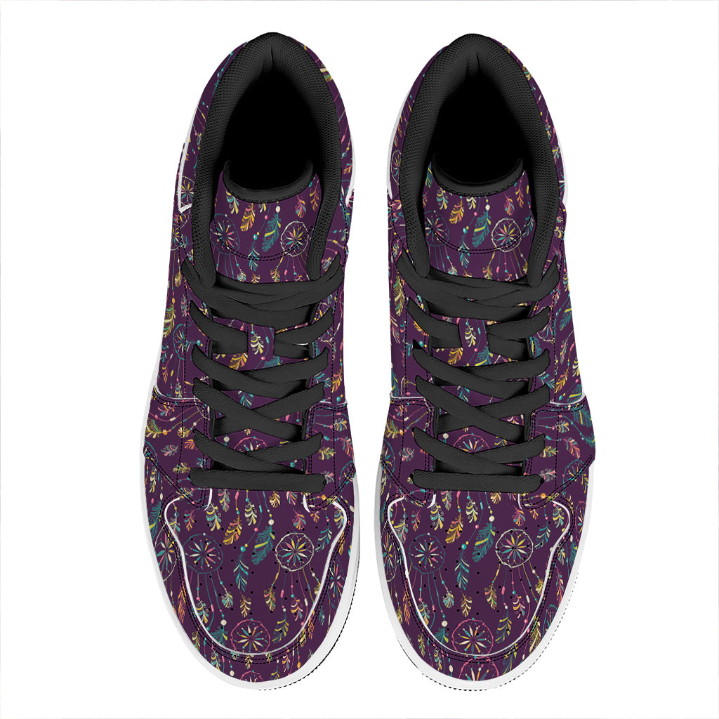 Purple Bohemian Dream Catcher Print High Top Leather Sneakers
