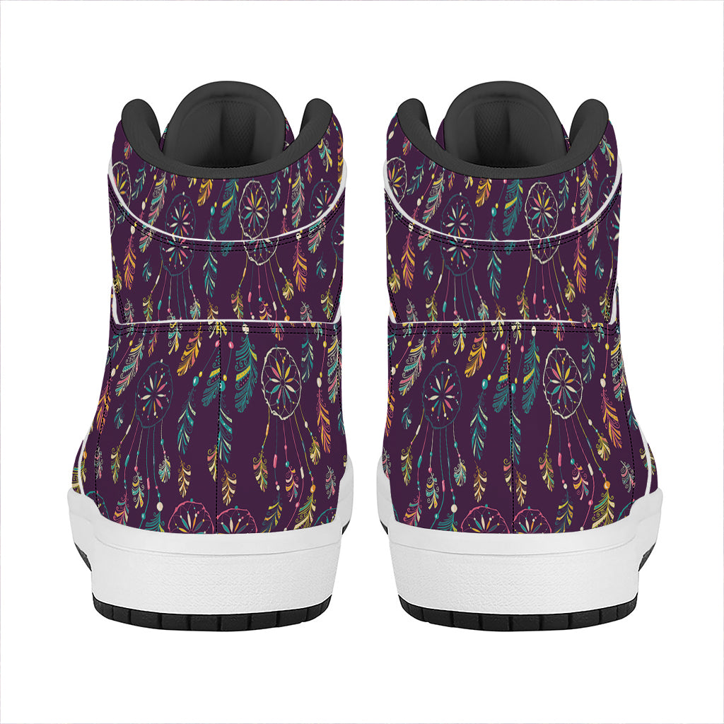 Purple Bohemian Dream Catcher Print High Top Leather Sneakers