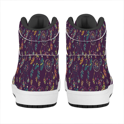 Purple Bohemian Dream Catcher Print High Top Leather Sneakers