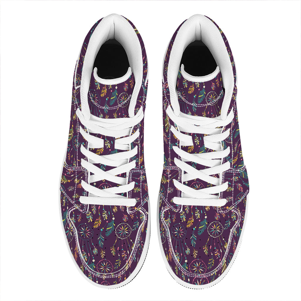 Purple Bohemian Dream Catcher Print High Top Leather Sneakers