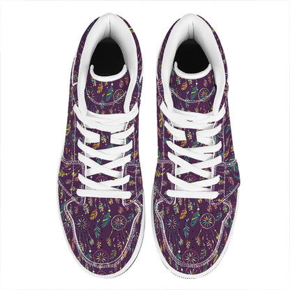 Purple Bohemian Dream Catcher Print High Top Leather Sneakers