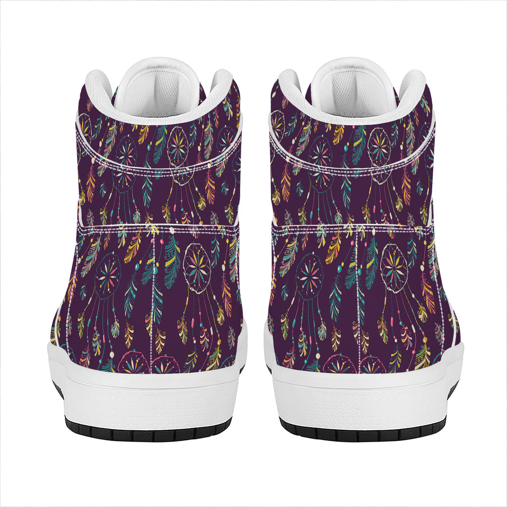 Purple Bohemian Dream Catcher Print High Top Leather Sneakers