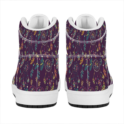 Purple Bohemian Dream Catcher Print High Top Leather Sneakers
