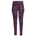 Purple Bohemian Dream Catcher Print High-Waisted Pocket Leggings