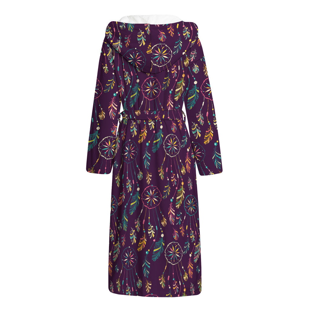 Purple Bohemian Dream Catcher Print Hooded Bathrobe