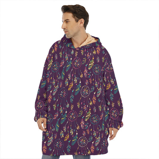 Purple Bohemian Dream Catcher Print Hoodie Blanket