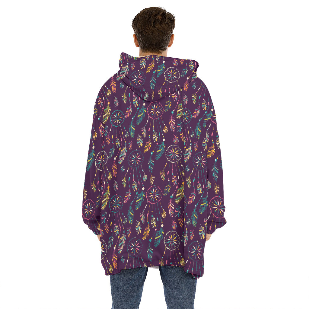 Purple Bohemian Dream Catcher Print Hoodie Blanket