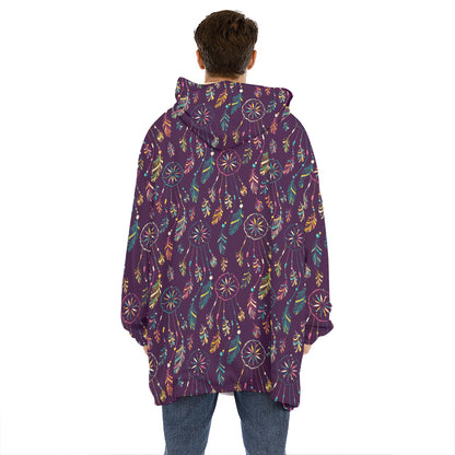 Purple Bohemian Dream Catcher Print Hoodie Blanket