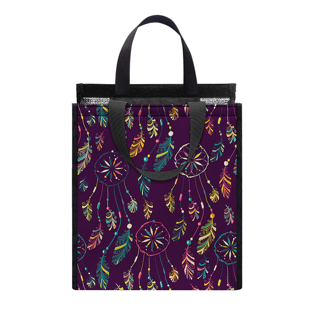 Purple Bohemian Dream Catcher Print Insulated Lunch Tote