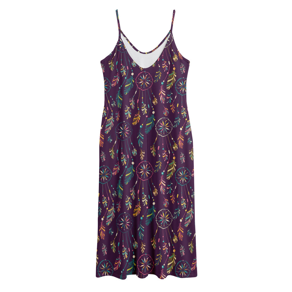 Purple Bohemian Dream Catcher Print Jersey Midi Cami Dress