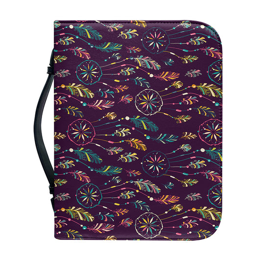 Purple Bohemian Dream Catcher Print Leather Bible Cover