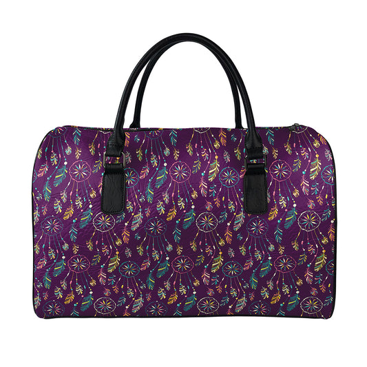 Purple Bohemian Dream Catcher Print Leather Duffle Bag
