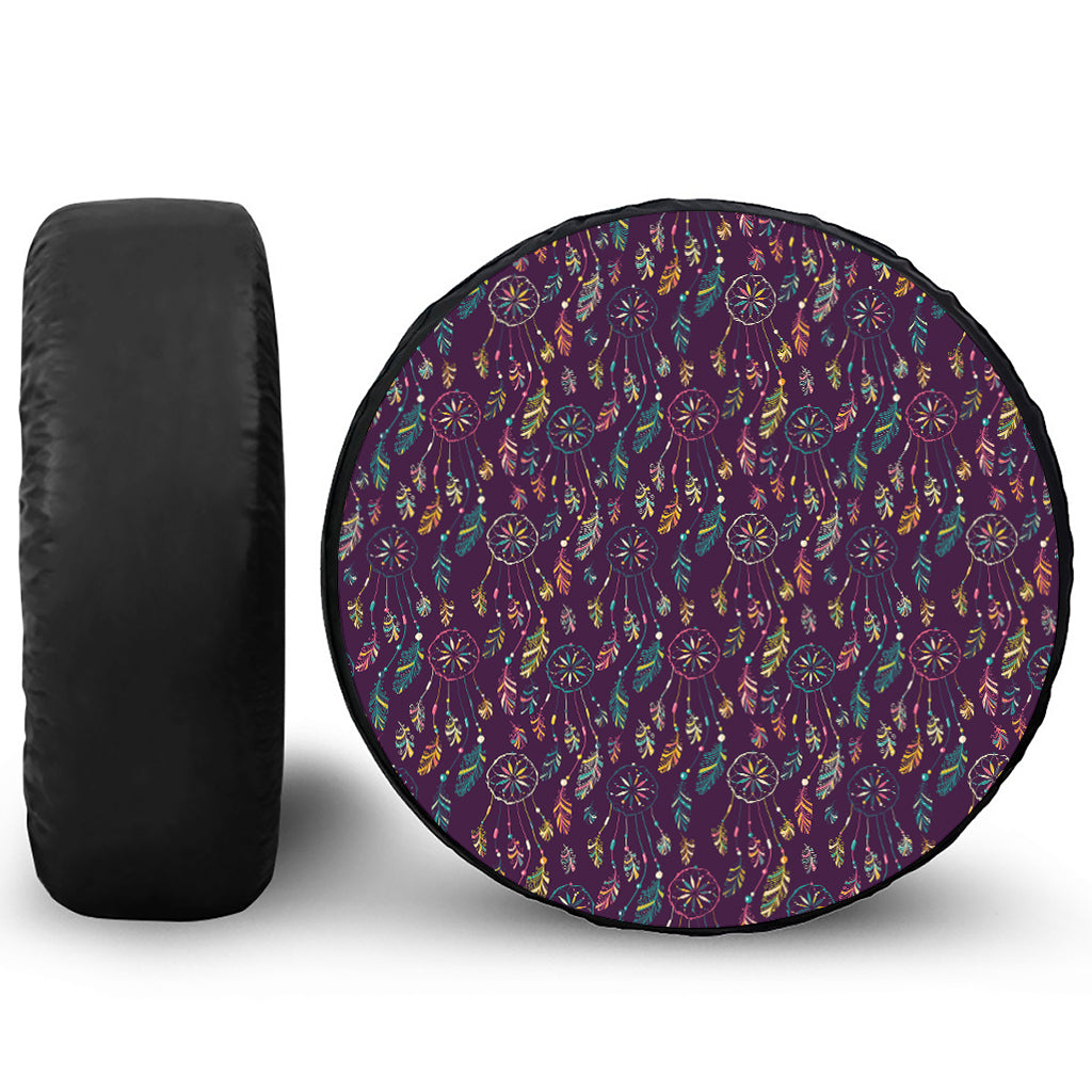 Purple Bohemian Dream Catcher Print Leather Spare Tire Cover