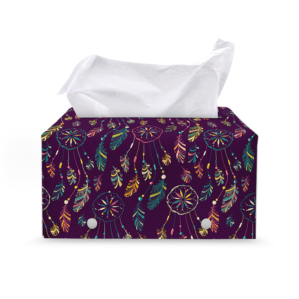 Purple Bohemian Dream Catcher Print Leather Tissue Box Cover