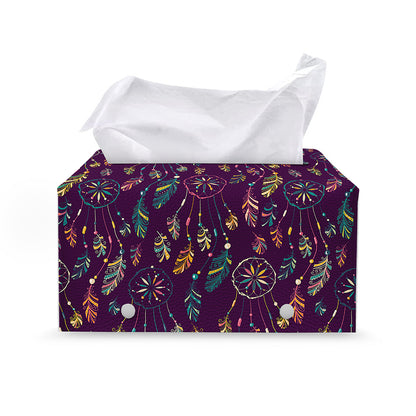 Purple Bohemian Dream Catcher Print Leather Tissue Box Cover