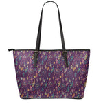 Purple Bohemian Dream Catcher Print Leather Tote Bag