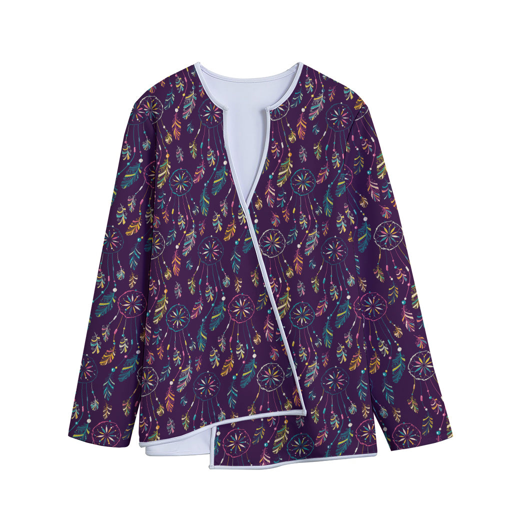 Purple Bohemian Dream Catcher Print Long Sleeve Short Coat