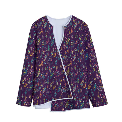 Purple Bohemian Dream Catcher Print Long Sleeve Short Coat