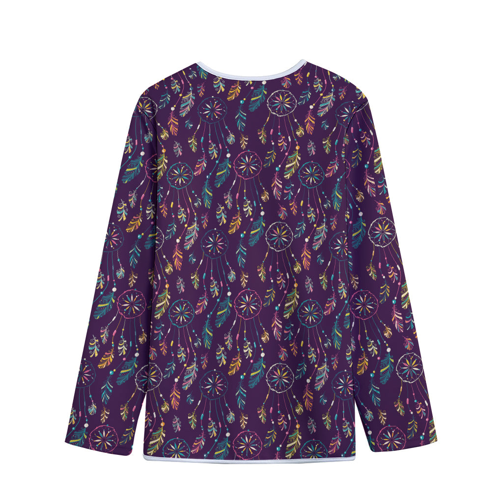 Purple Bohemian Dream Catcher Print Long Sleeve Short Coat