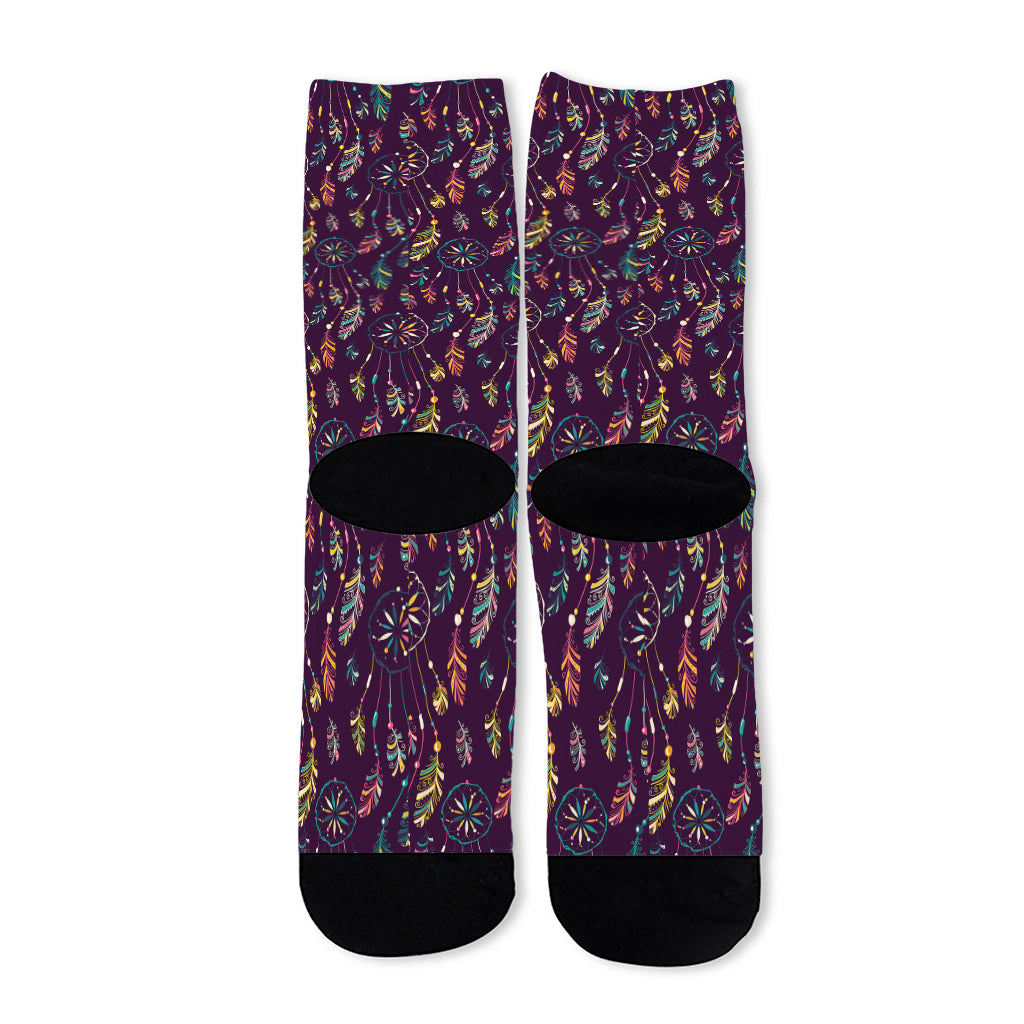 Purple Bohemian Dream Catcher Print Long Socks